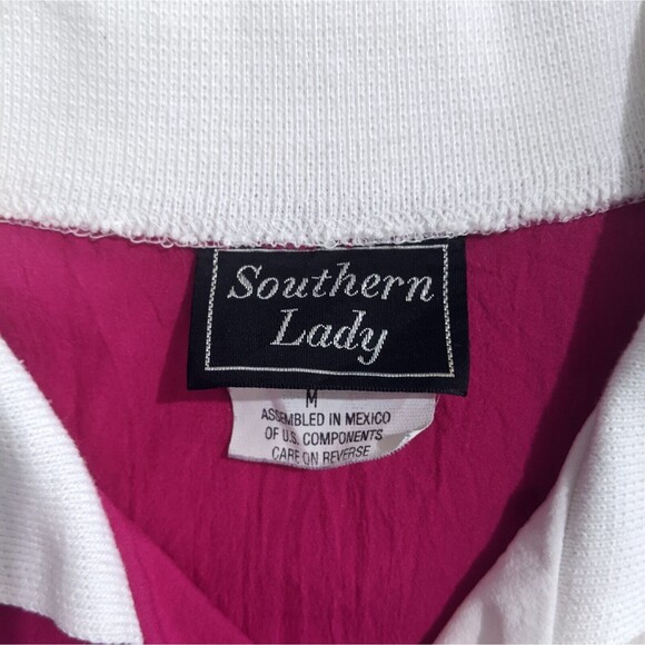 Vtg Women's Floral Shirt M Medium Pink Blue Flowers Color Block Blouse Art Pop - Picture 7 of 9